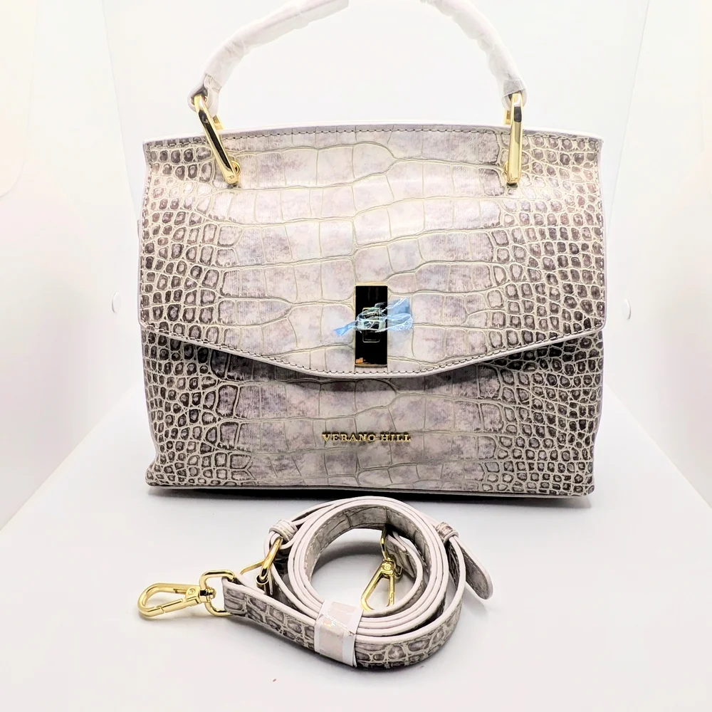 NWT🤍 Verano Hill Versailles Beige And Cream Crocodile Embossed Textured Handbag - Picture 2 of 8